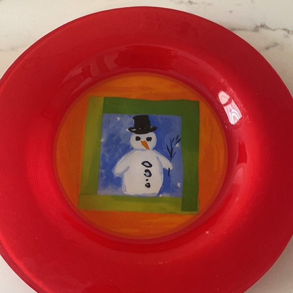 Crate & Barrel Glass Christmas Snowman dessert Plates Set of 4 - Picture 8 of 9